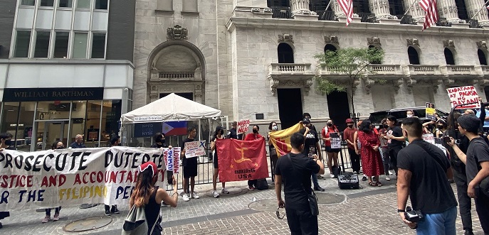 US dispatch: human rights activists protest UN visit of Philippines leader Marcos outside NYSE