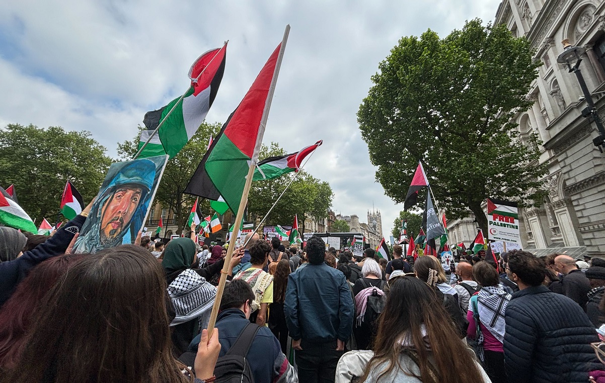 UK dispatch: thousands march in London to protest Gaza war on 76th anniversary of Palestinian Nakba