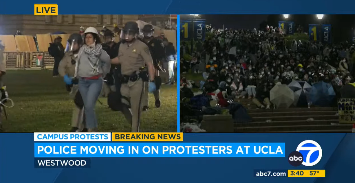 California police make multiple arrests at UCLA as they enter campus to remove pro-Palestinian encampment &#8211; developing story